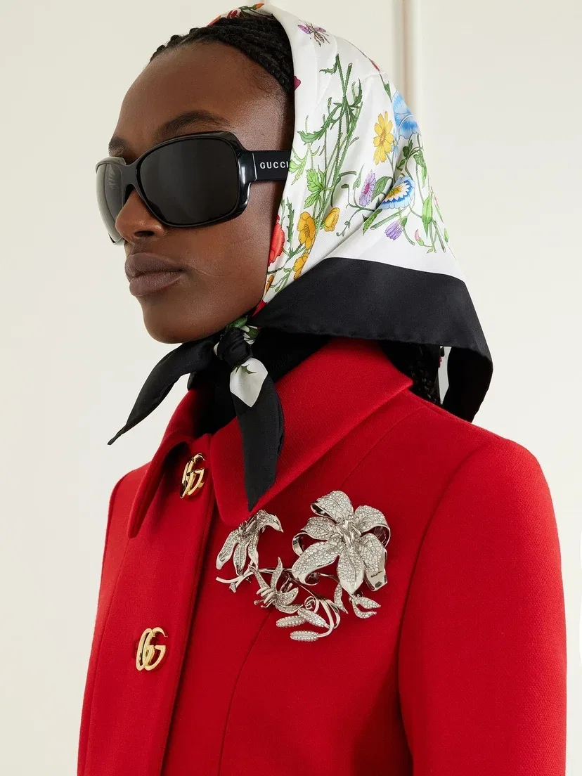 Повязка на голову из шелкового твила с цветочным принтом GUCCI, мультицвет — фото 2
