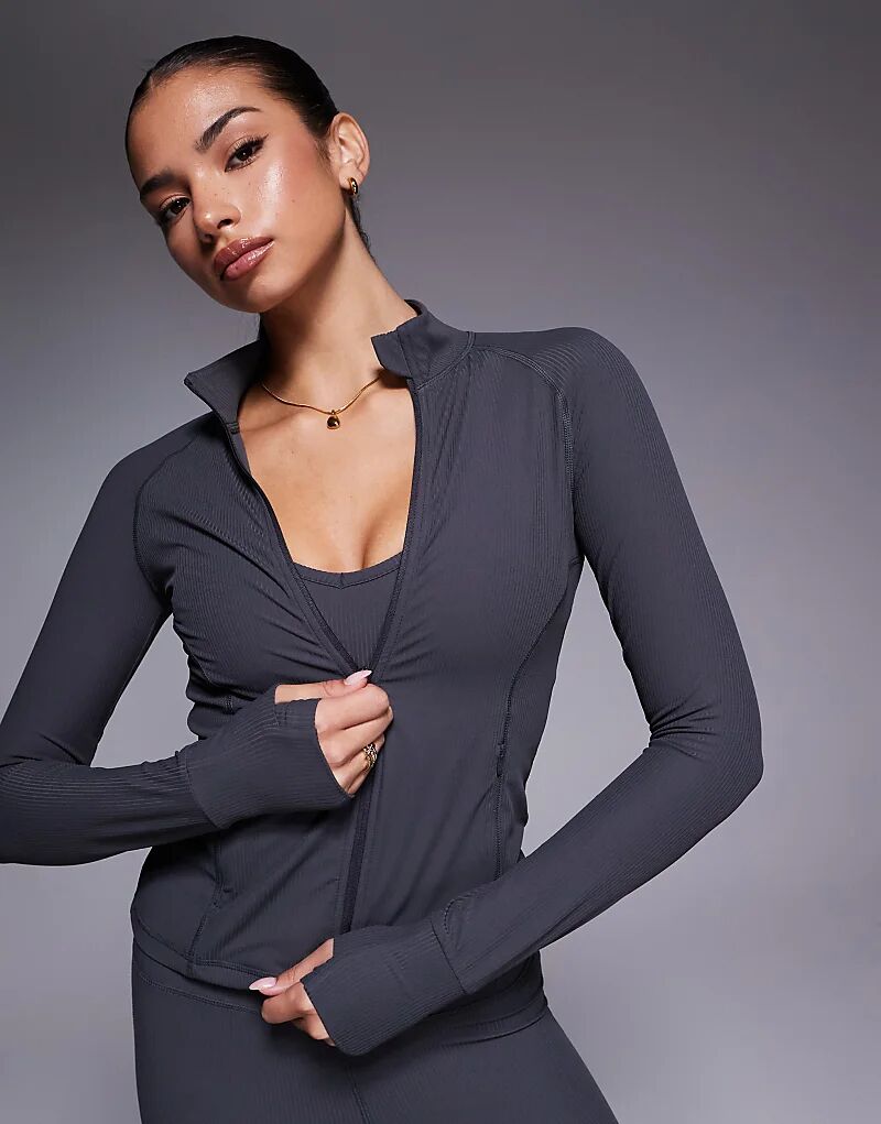 

4505 мягкая на ощупь куртка с длинными рукавами и рельефным узором в рубчик, темно-серого цвета