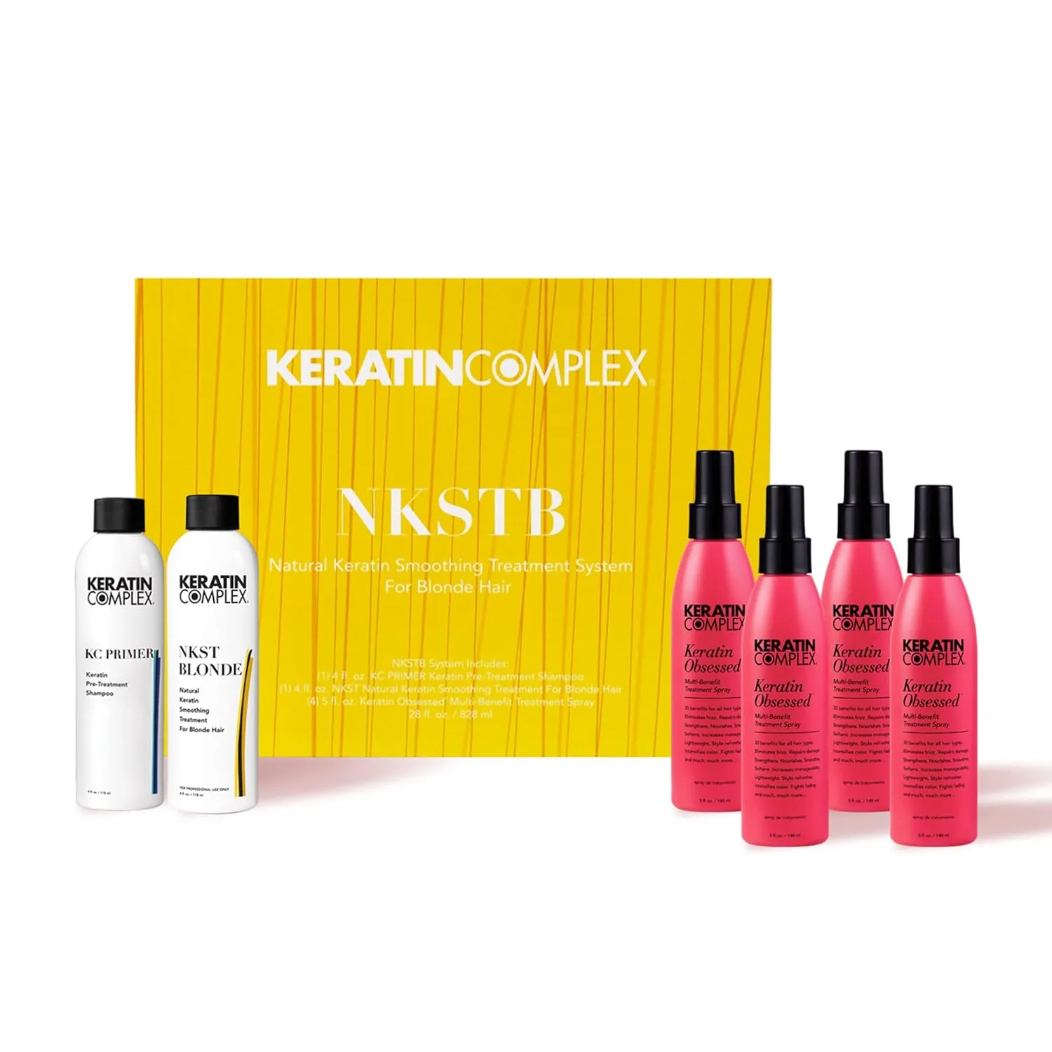 Keratin Complex NKSTB Natural Keratin Smoothing Treatment System для светлых волос пробный набор, 4 fl oz каждый. Включает (1) KC PRIMER, (1) NKSTB, (4) Keratin Obsessed Multi-Benefit Treatment Spray, gray