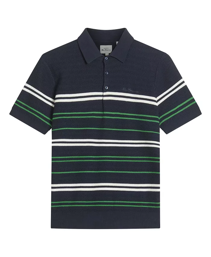 

Мужская короткорукавная поло в рубчик "елочка" Ben Sherman, синий