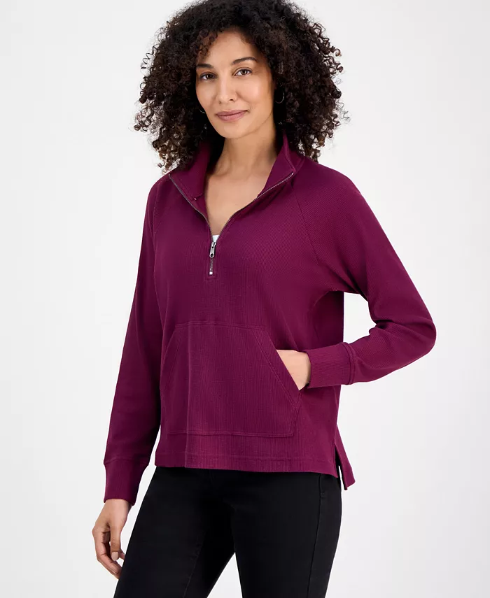 

Свитшот Petite Waffle Knit с застежкой-молнией на половину длины Style & Co, красный