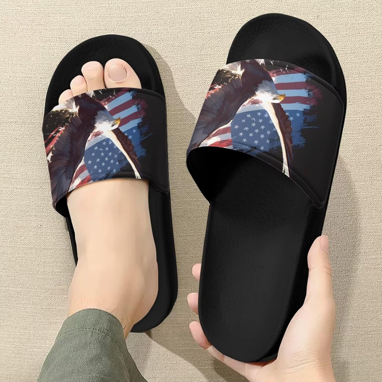 Мужские повседневные сандалии-тапочки Jrysaedy для улицы и дома, Classic American Flag Eagle — фото 3