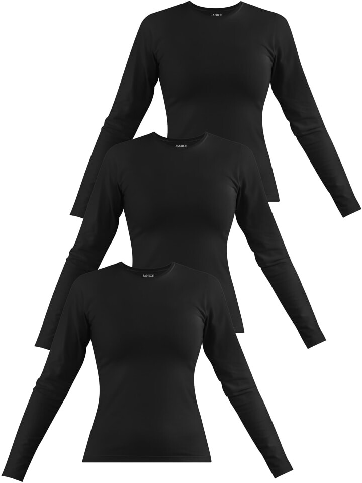 

Лонгслив Janice 3 x Damen Langarmshirt hochgeschlossen Niska, черный