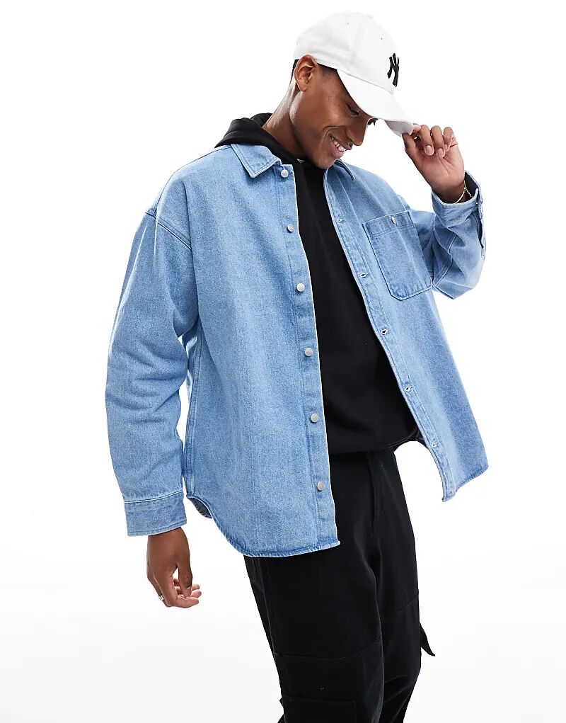 

Свободная рубашка из плотного денима синего цвета Jack & Jones