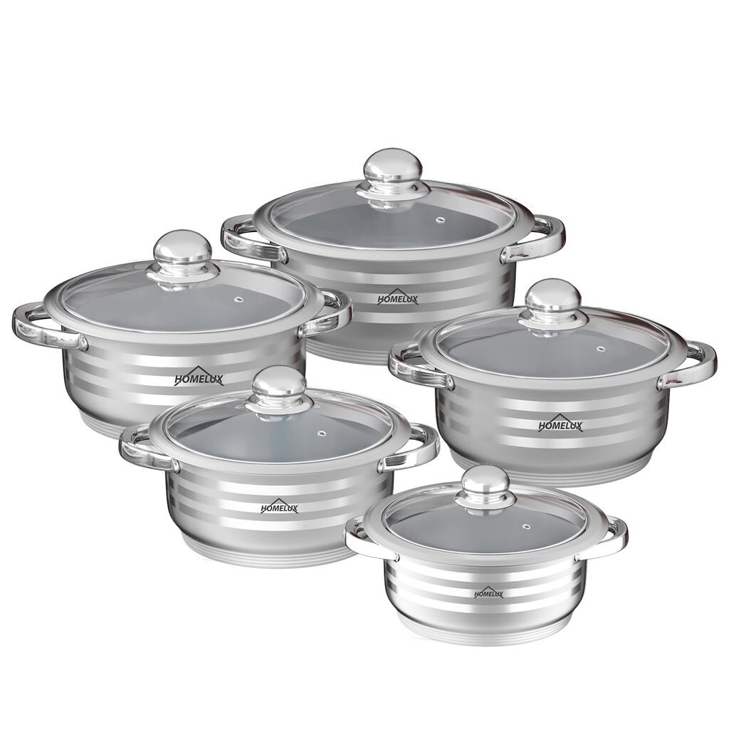 

Набор кастрюль Homelux, индукционная кастрюля из нержавеющей стали, 10 предметов, со стеклянной крышкой, для всех типов плит