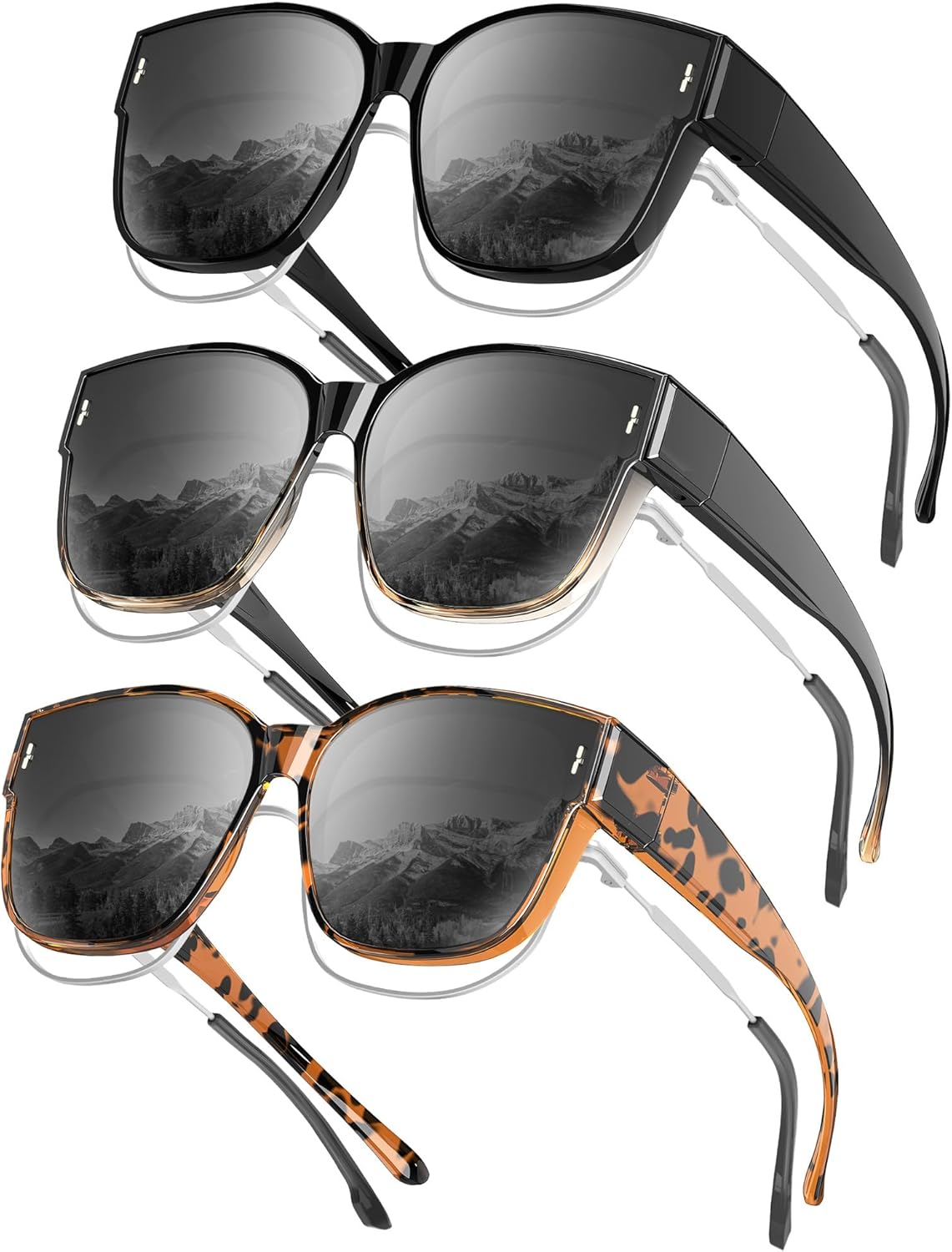 

Очки ночного видения KALIYADI, антибликовые очки для вождения в ночное время для женщин: надеваются поверх обычных очков для женщин и мужчин, линзы HD, Glossy Black+leopard/Grey+brown/Grey