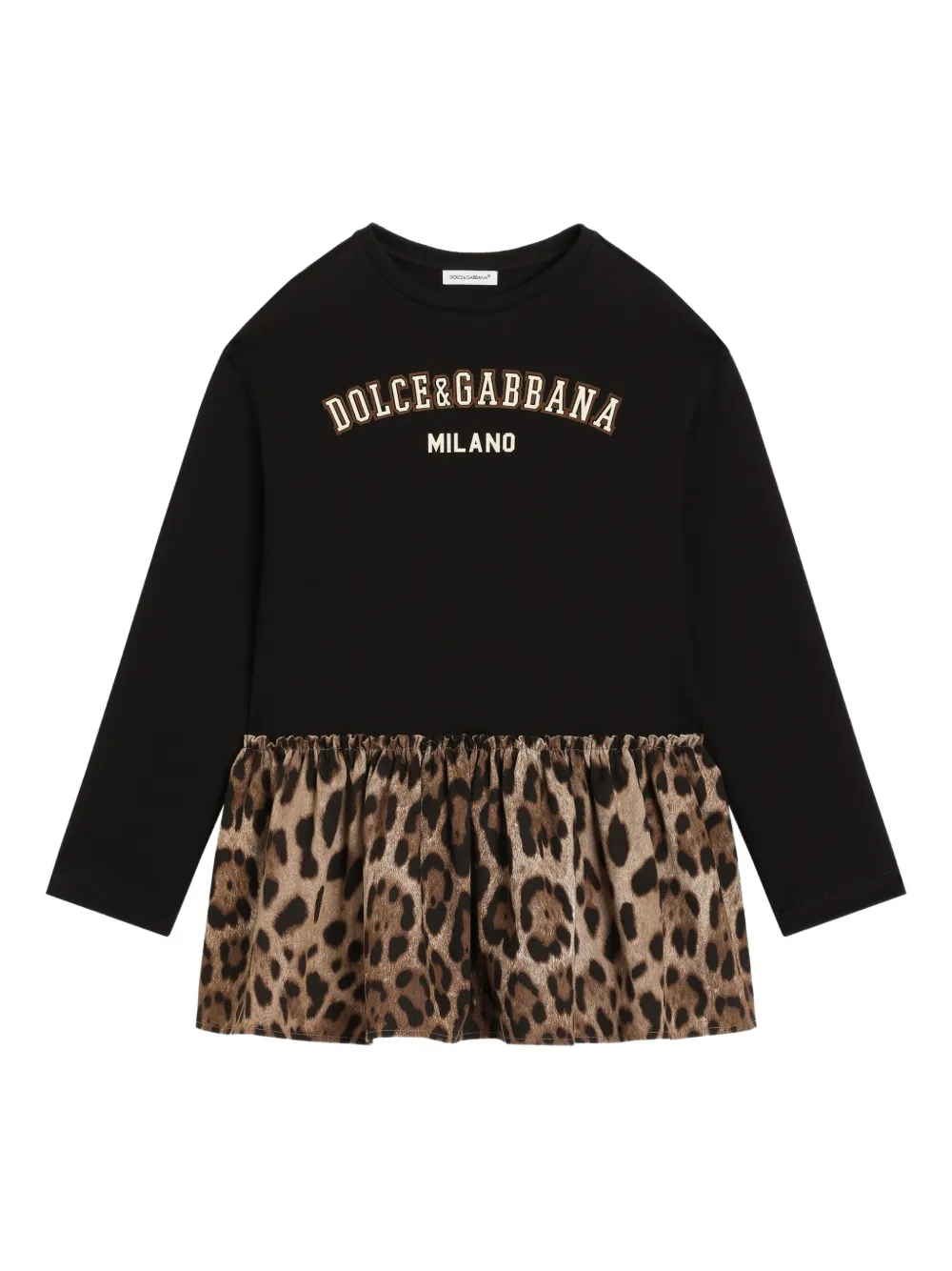 

Платье с оборками и леопардовым принтом Dolce & Gabbana Kids, черный