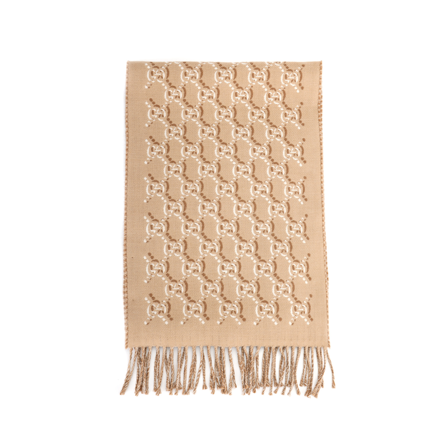 

Шерстяной вязаный шарф унисекс бежевый GUCCI