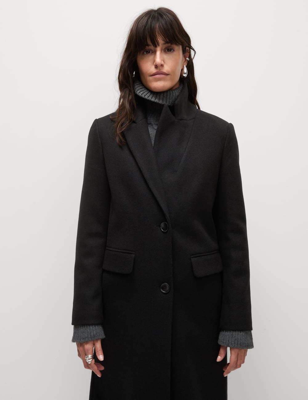 

Однобортное длинное пальто по фигуре Marks & Spencer, черный