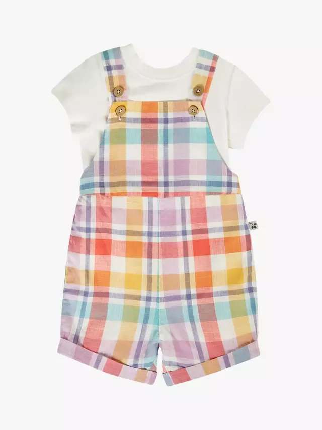 Комплект из футболки и комбинезона Baby Freddie, весенняя клетка Frugi