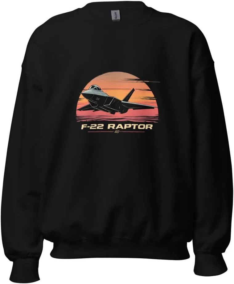Свитшот Unisex F-22 Raptor Retro Sunset Fighter Jet American Aviation Fans F22 Generic, черный