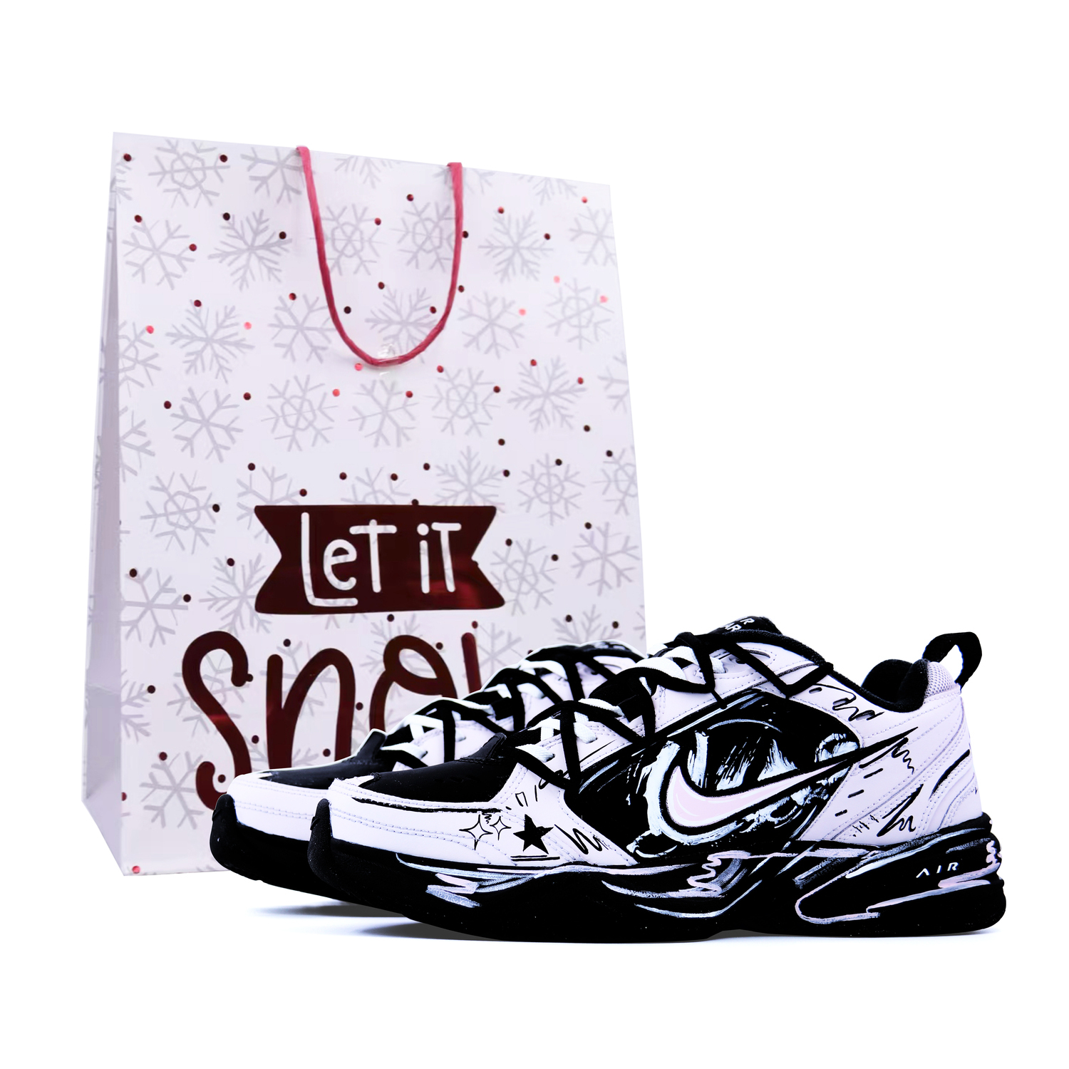 

Nike Кроссовки Air Monarch 4 Christmas Shopping Bag, Graffiti Fantasy Height Increasing Low top Chunky Unisex Pink Black