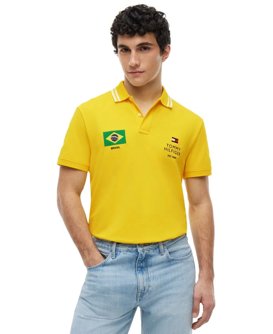 Мужская стандартная поло Country Brazil, стандартный крой Tommy Hilfiger, Vivid Yellow