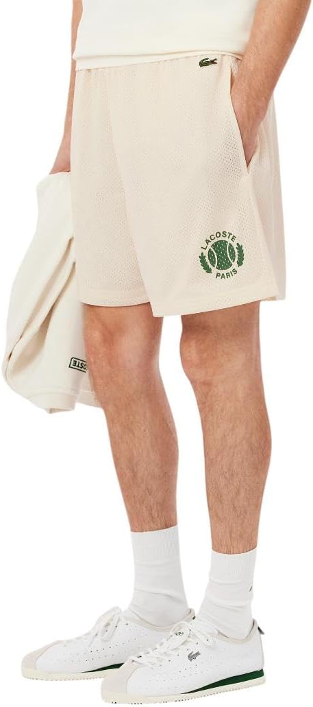 Lacoste мужские шорты Relaxed Fit с принтом Tennis, Off-White — фото 2