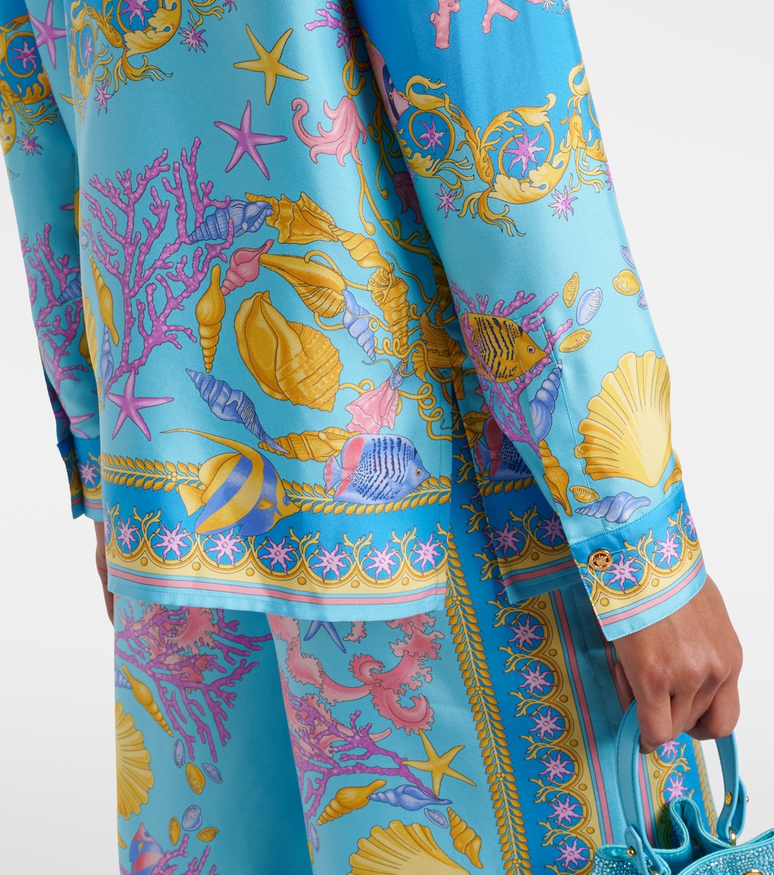 Шёлковая рубашка в стиле барокко для подводного плавания Versace, Azur+Multicolor — фото 4