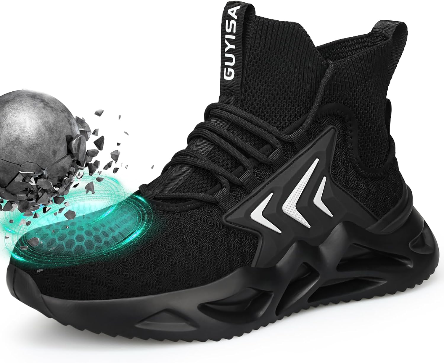 

Мужские защитные ботинки с металлическим носком, рабочая обувь для промышленности и строительства, средние по голенище промышленные ботинки, кроссовки, удобная и легкая безопасная обувь для работы Guyisash, черный