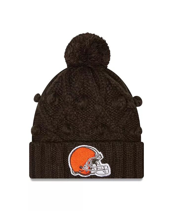 

Big Girls Brown Cleveland Browns Toasty вязаная шапка с манжетами и помпоном New Era