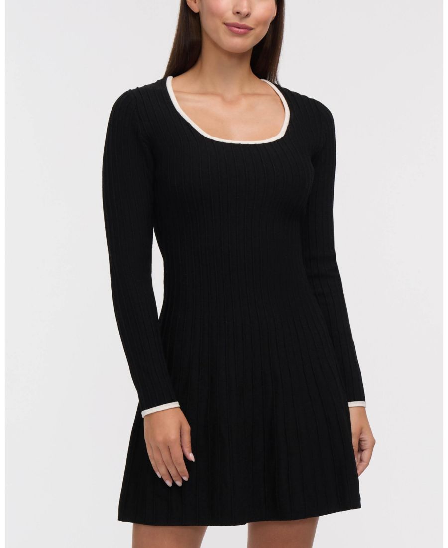 

Женское платье-свитер с квадратным вырезом и контрастной отделкой Ellen Tracy, Black