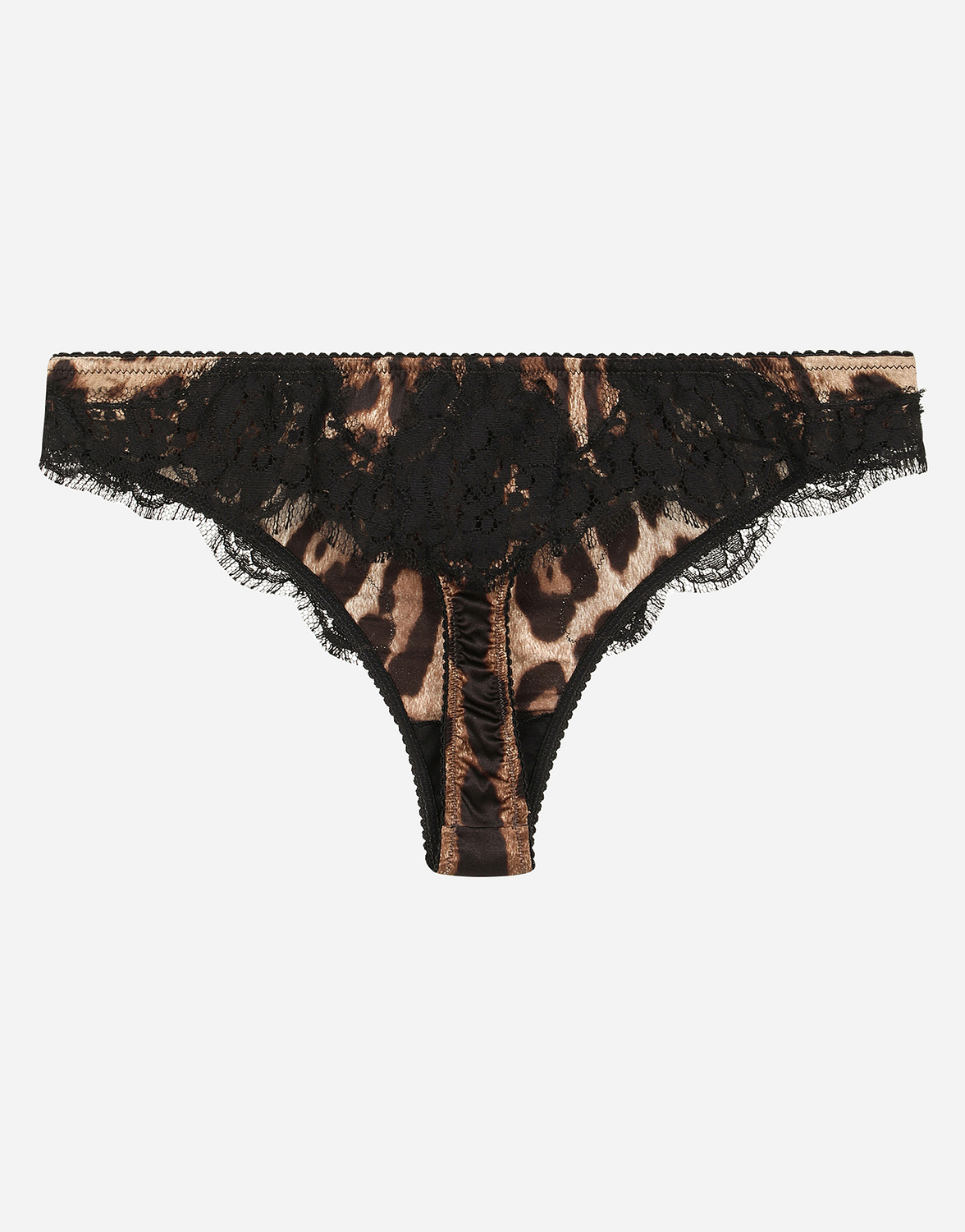 Атласные стринги с леопардовым принтом и кружевной отделкой Dolce & Gabbana, мультиколор — фото 2
