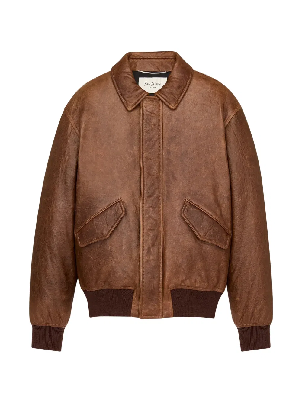 Кожаная куртка-бомбер Saint Laurent, коричневый