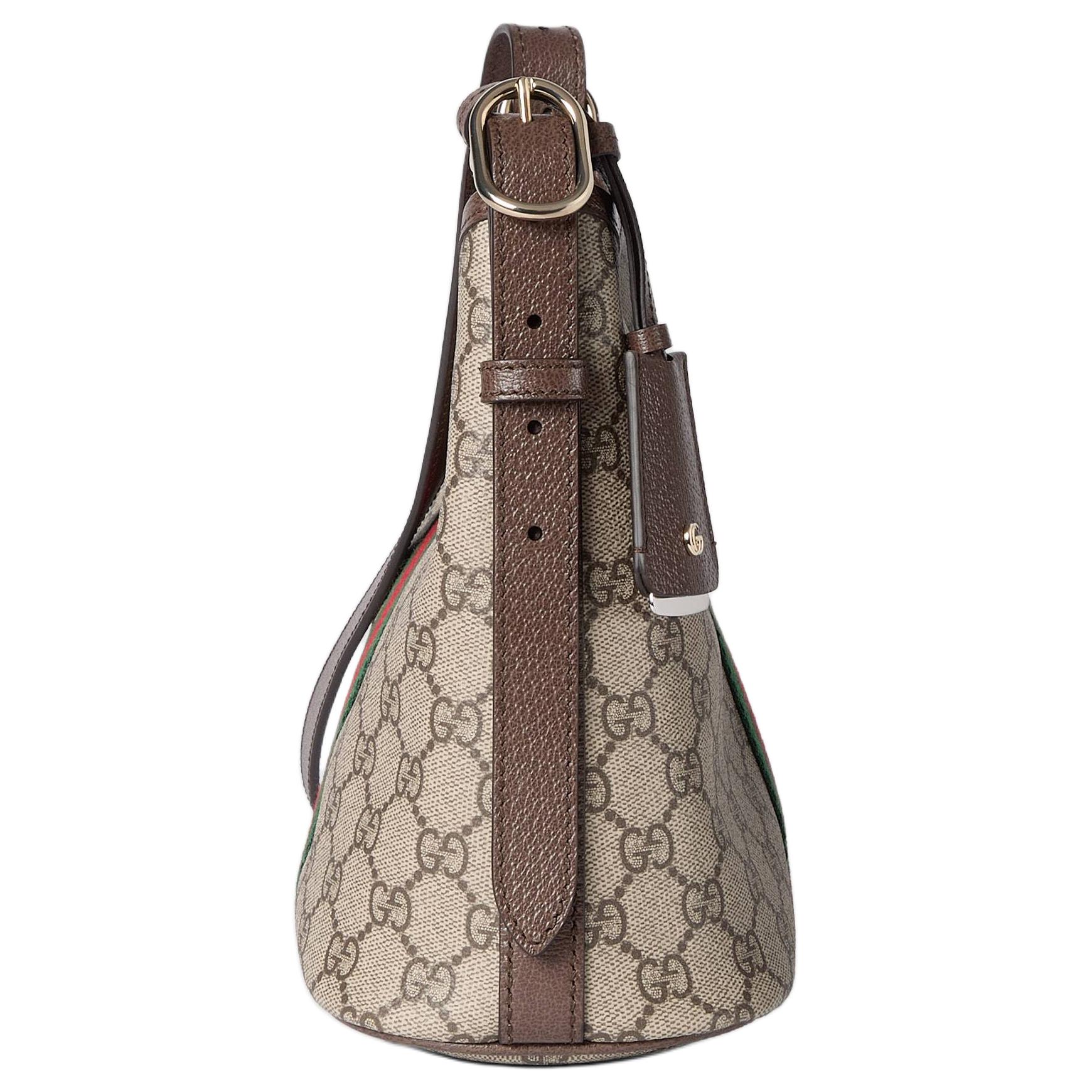 GUCCI Сумка через плечо OphidiaGG Monogram Coated Fabric Small женская бежевая и темно-коричневая — фото 2