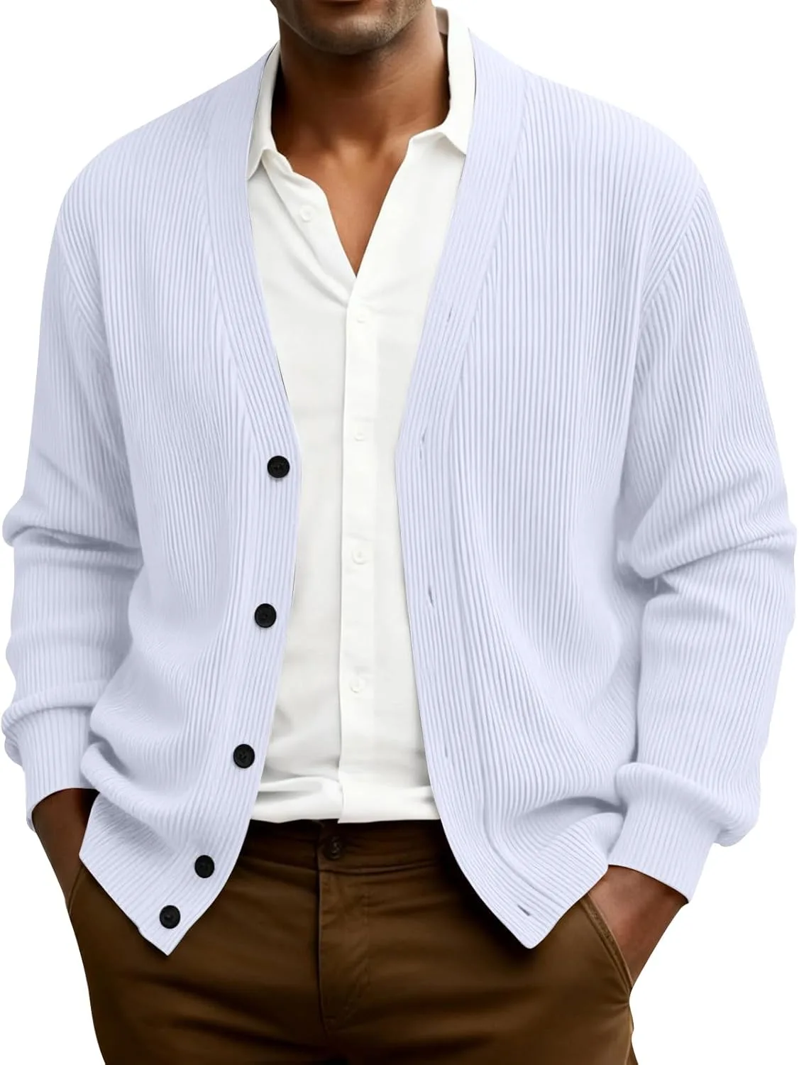 

Мужской кардиган плюс сайз с пуговицами, вязаный, с V-образным вырезом