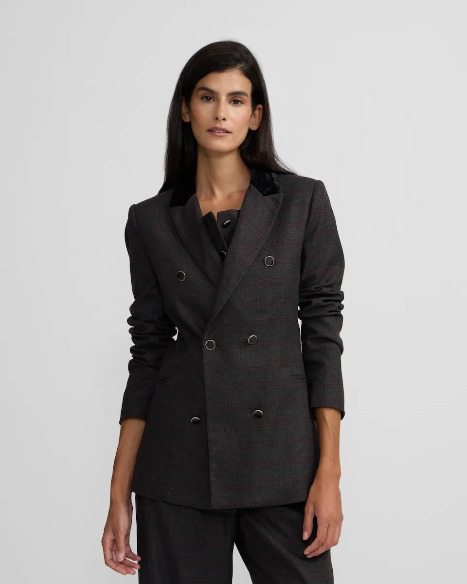 

Женский пиджак в клетку серого и бордового цвета Silbon