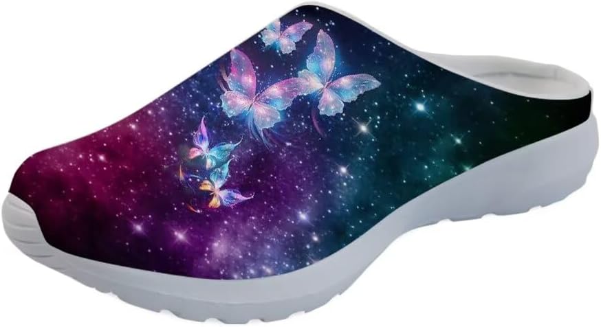 

GLENLCWE Унисекс сабо с принтом американского флага для мужчин и женщин, туфли-мюли, сабо на мягкой подошве, сетчатые тапочки для дома, пляжа и работы медсестрой, Galaxy Butterfly