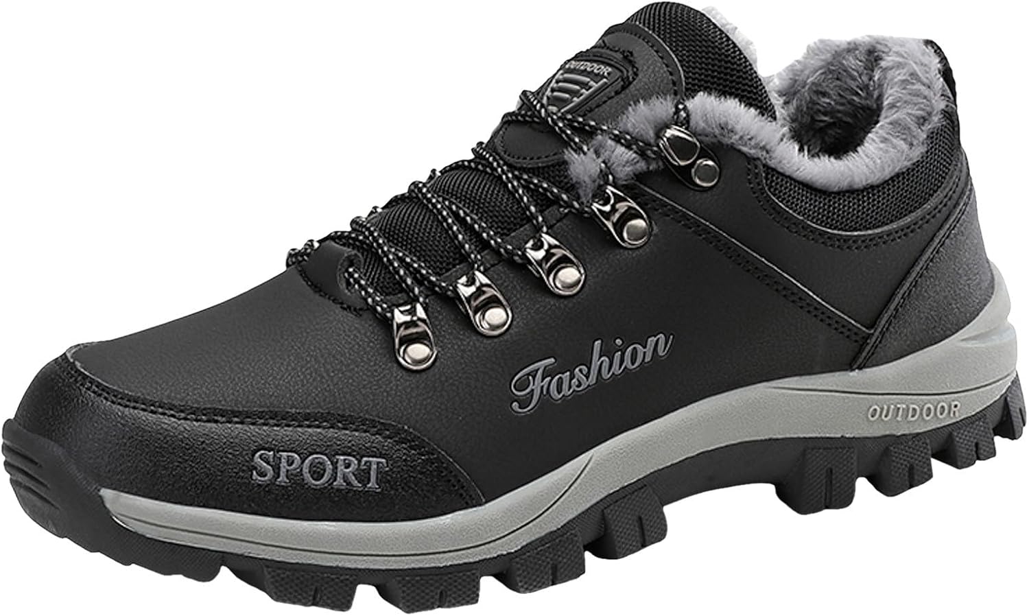 

Мужские зимние ботинки водонепроницаемые с пушистым мехом, утепленные, шнуровка, теплые кроссовки для холодной погоды, противоскользящие ботинки-лоферы, спортивные ботинки для походов и прогулок Generic, черный