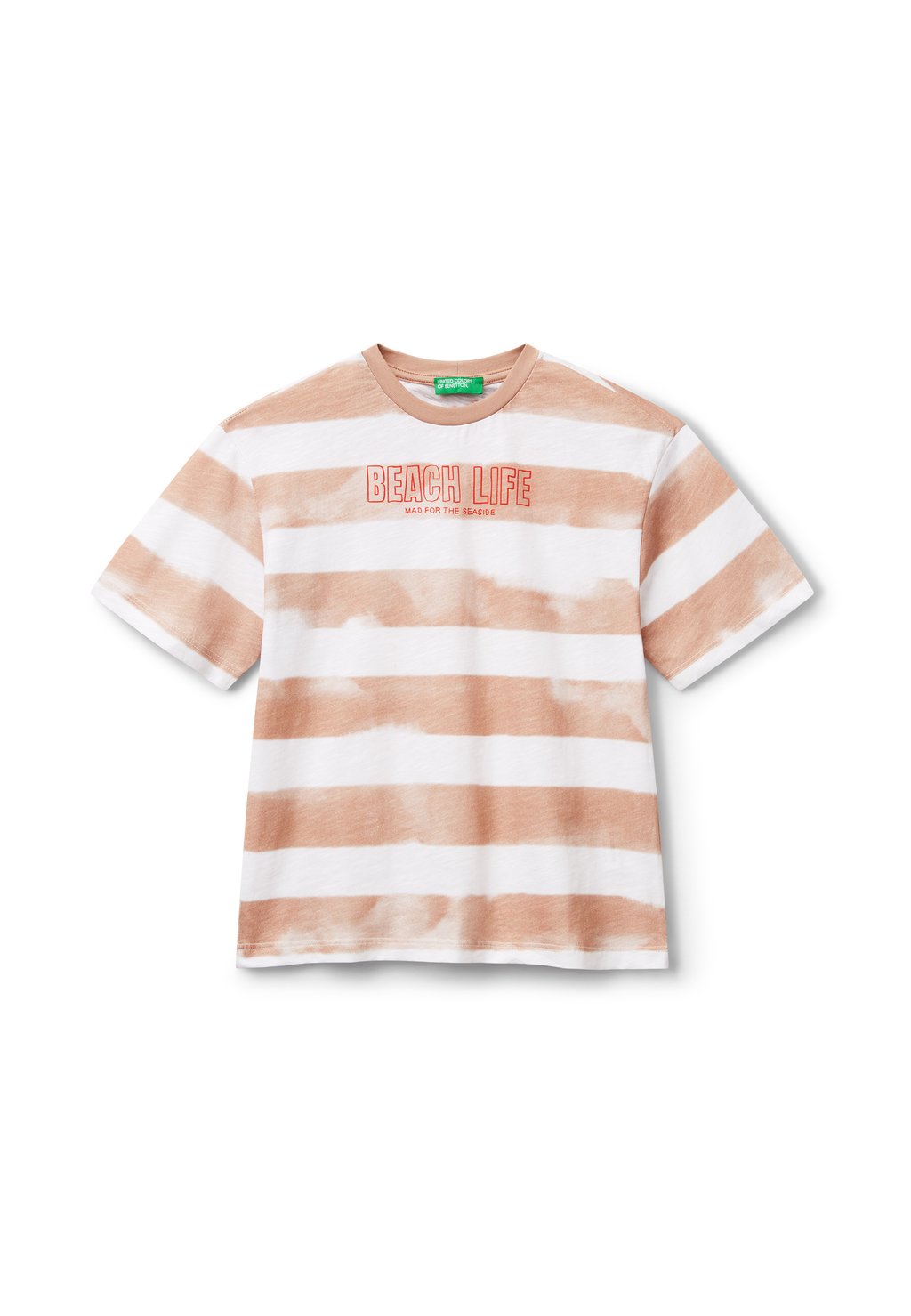 

Футболка с принтом STRIPED WITH ON FRONT AND BACK United Colors of Benetton, светло-коричневый
