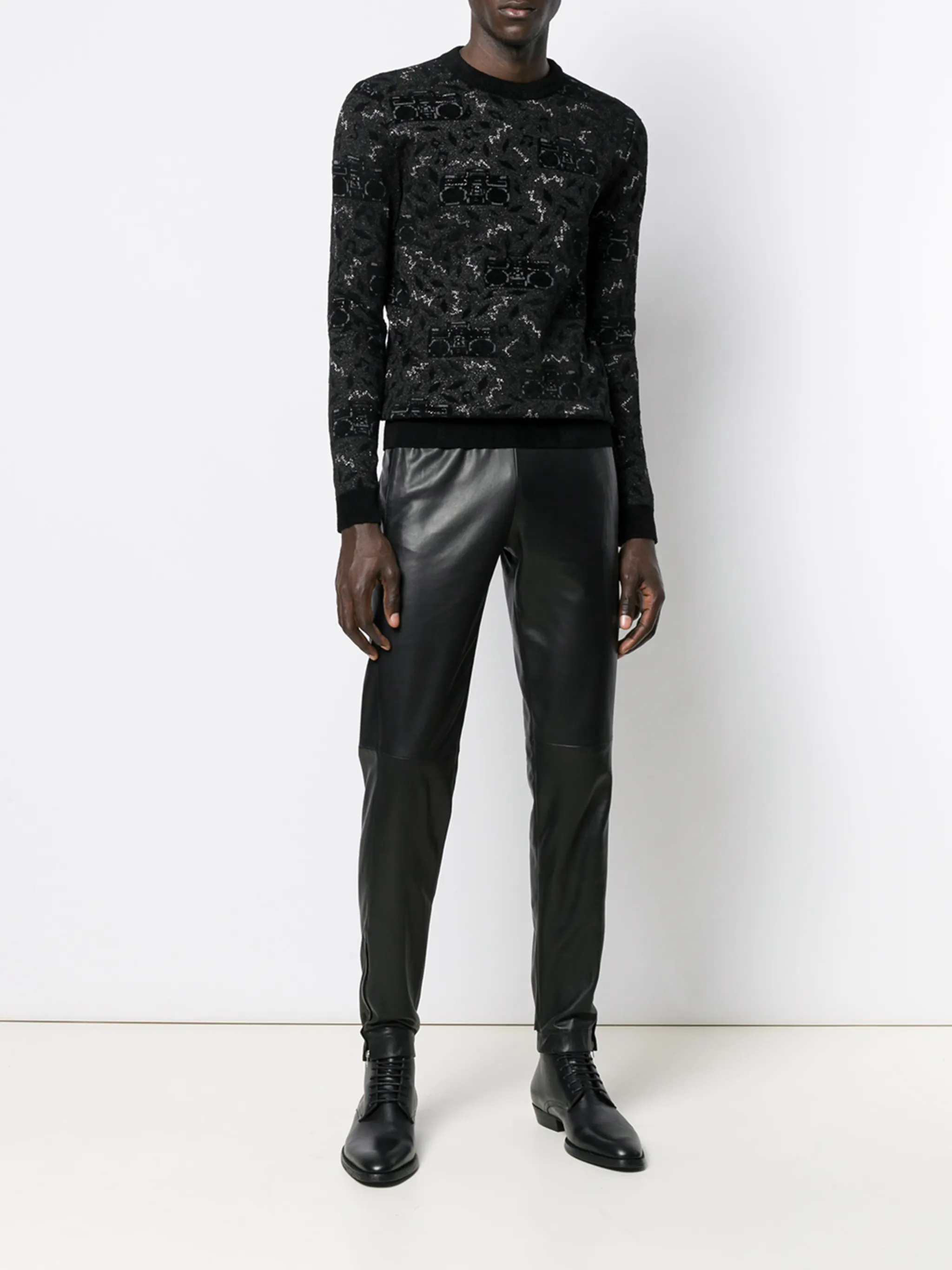 Вязаный жаккардовый свитер Saint Laurent, черный — фото 2