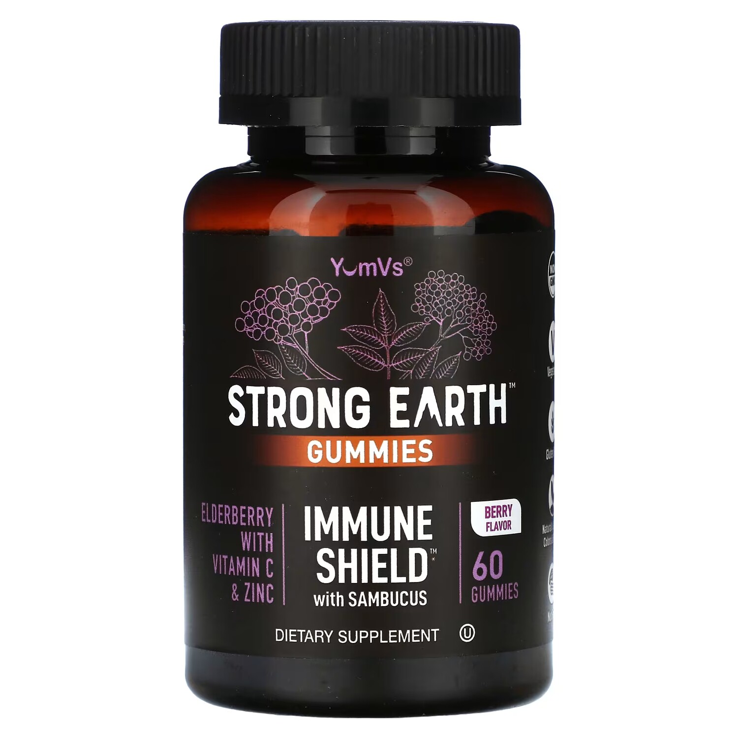 

Добавка YumV's Strong Earth Gummies Immune Shield с ягодами бузины, 60 жевательных конфет