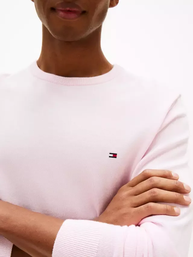 Свитер с круглым вырезом из чесаного хлопка с вышивкой флага Tommy Hilfiger, Light Pink — фото 4