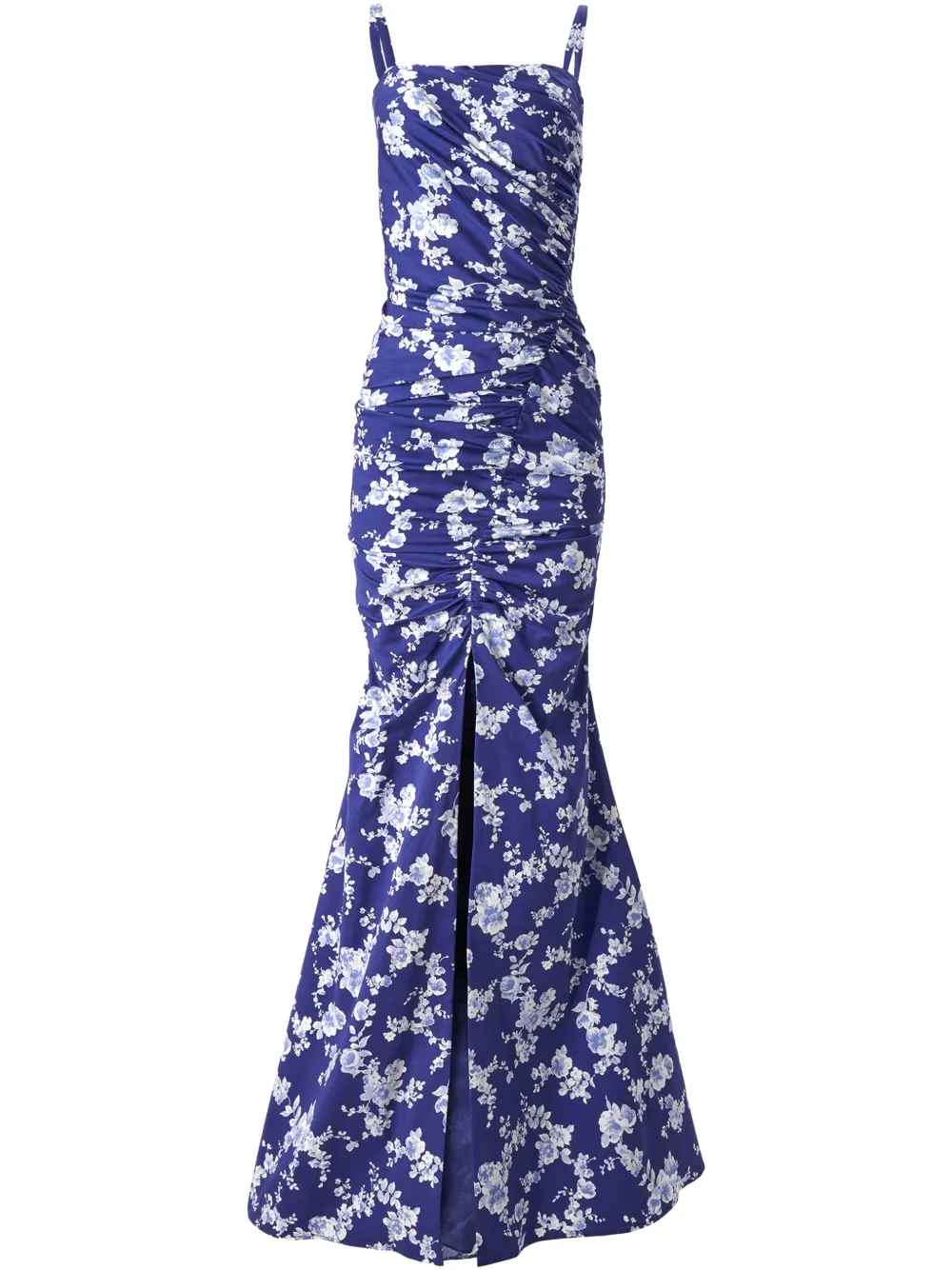 

Платье с цветочным принтом и сборками Carolina Herrera, синий