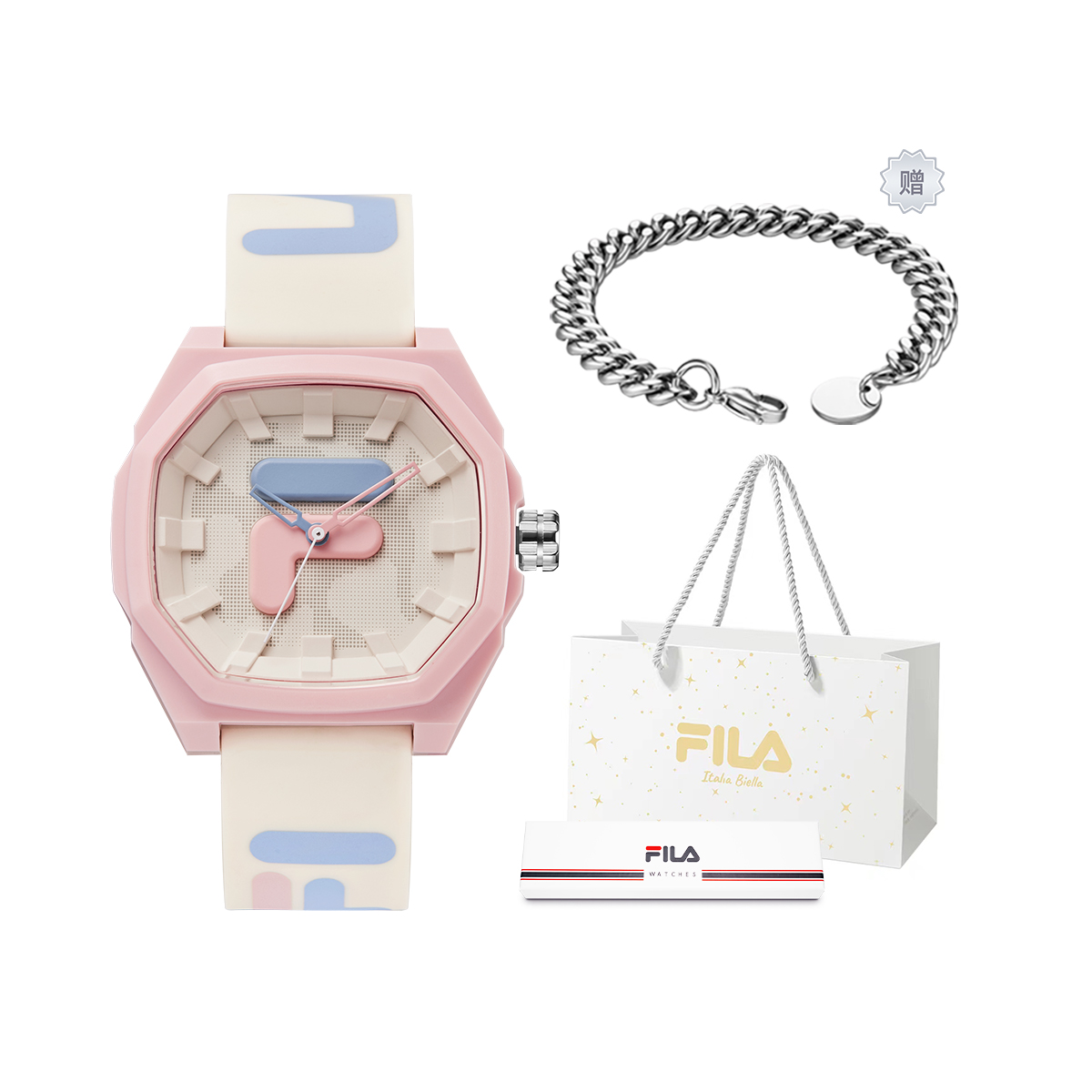 

FILA Часы DOPAMINE Wrist Watch Quartz Movement Silicone Strap White Dial Unisex, [Free Bracelet+Shopping Bag]-6105-008