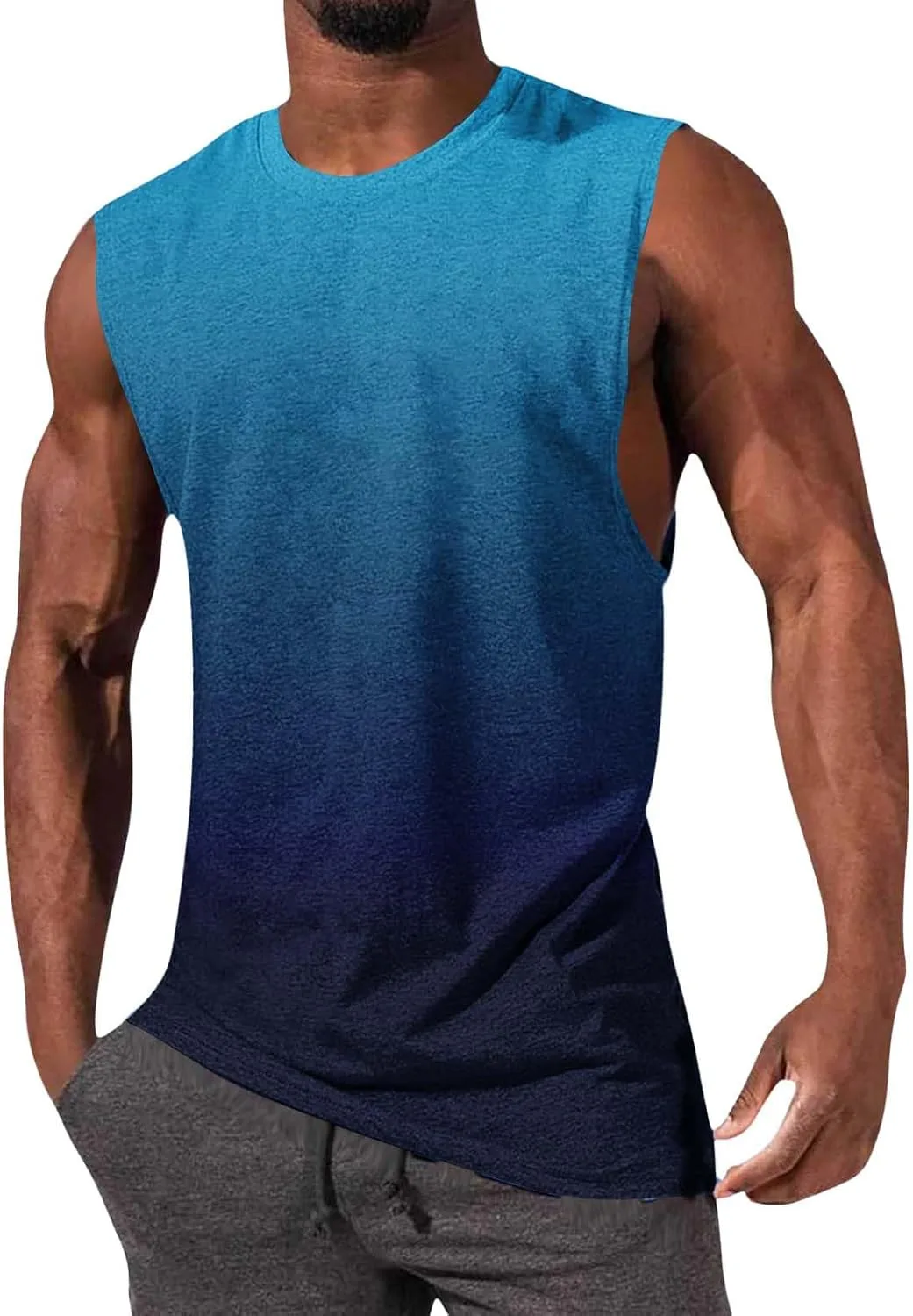 Мужская майка для тренировок Sleeveless Tee Shirts Muscle Shirt Gym Gradient T Shirts — фото 2