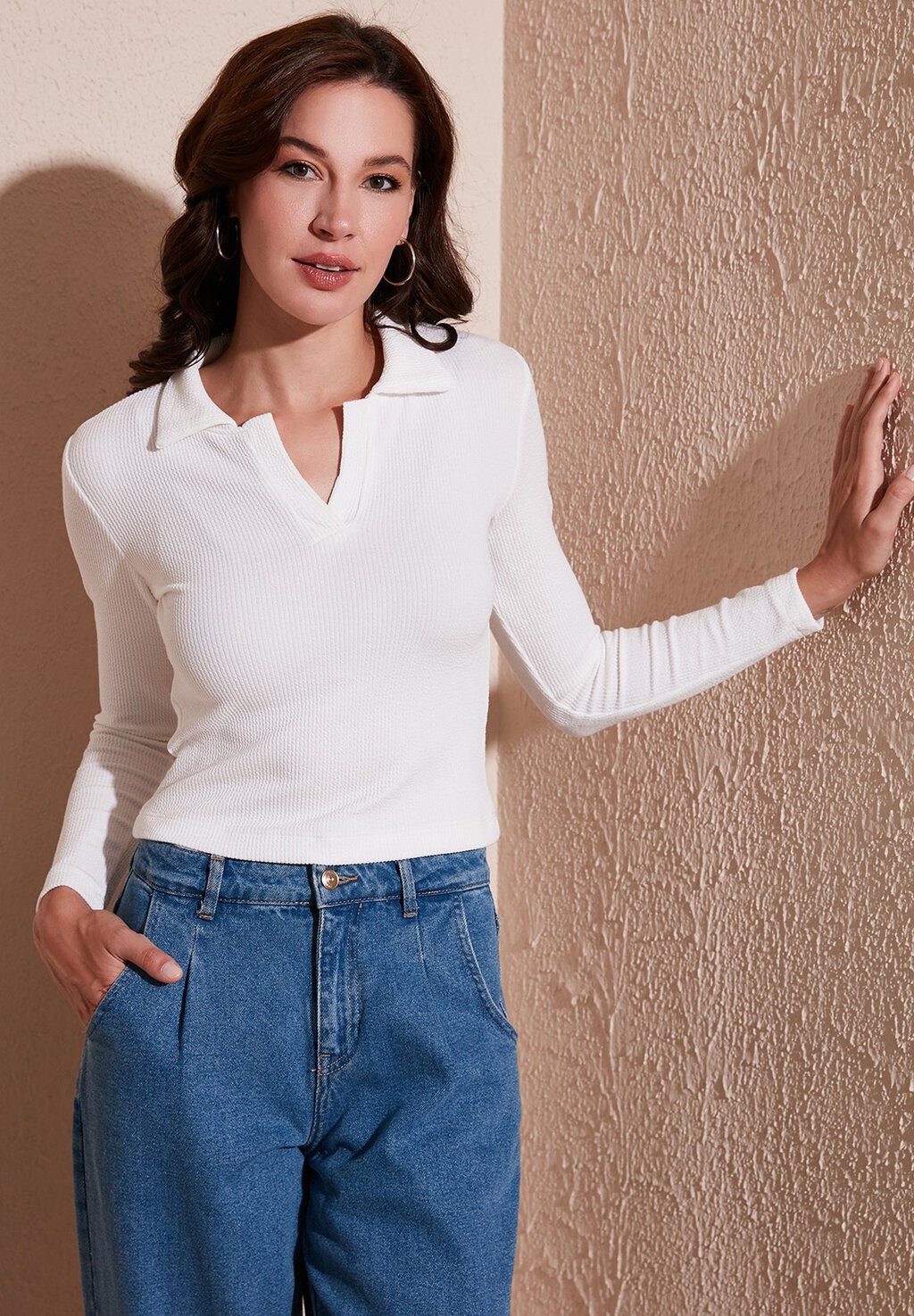 

Топ с длинными рукавами SLIM FIT LELA, цвет Ecru