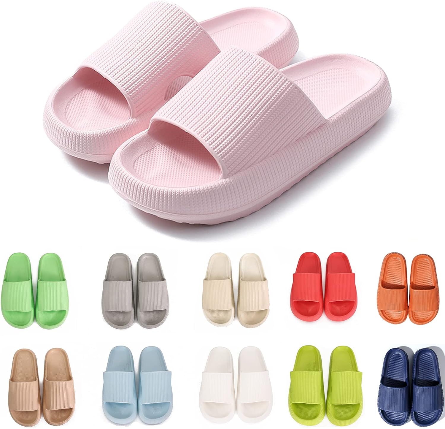 

Тапочки rosyclo Cloud для женщин и мужчин с массажной толстой подошвой, противоскользящие для душа, супер мягкие уютные тапочки для дома, для использования внутри и снаружи, розовый