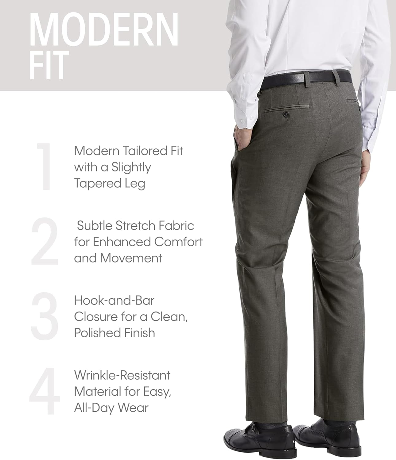 Мужские брюки Calvin Klein Modern Fit | Мужские костюмные брюки | Эластичная ткань, без застежки спереди, готовые к носке, Taupe — фото 4