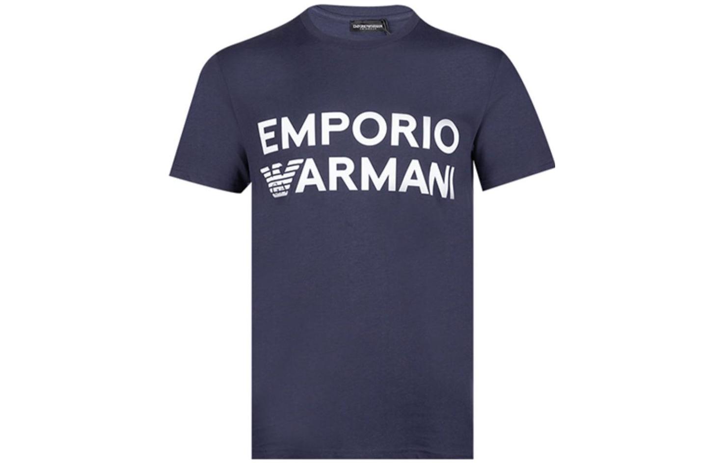 Хлопковая футболка с принтом логотипа EMPORIO ARMANI, темно-синий — фото 3