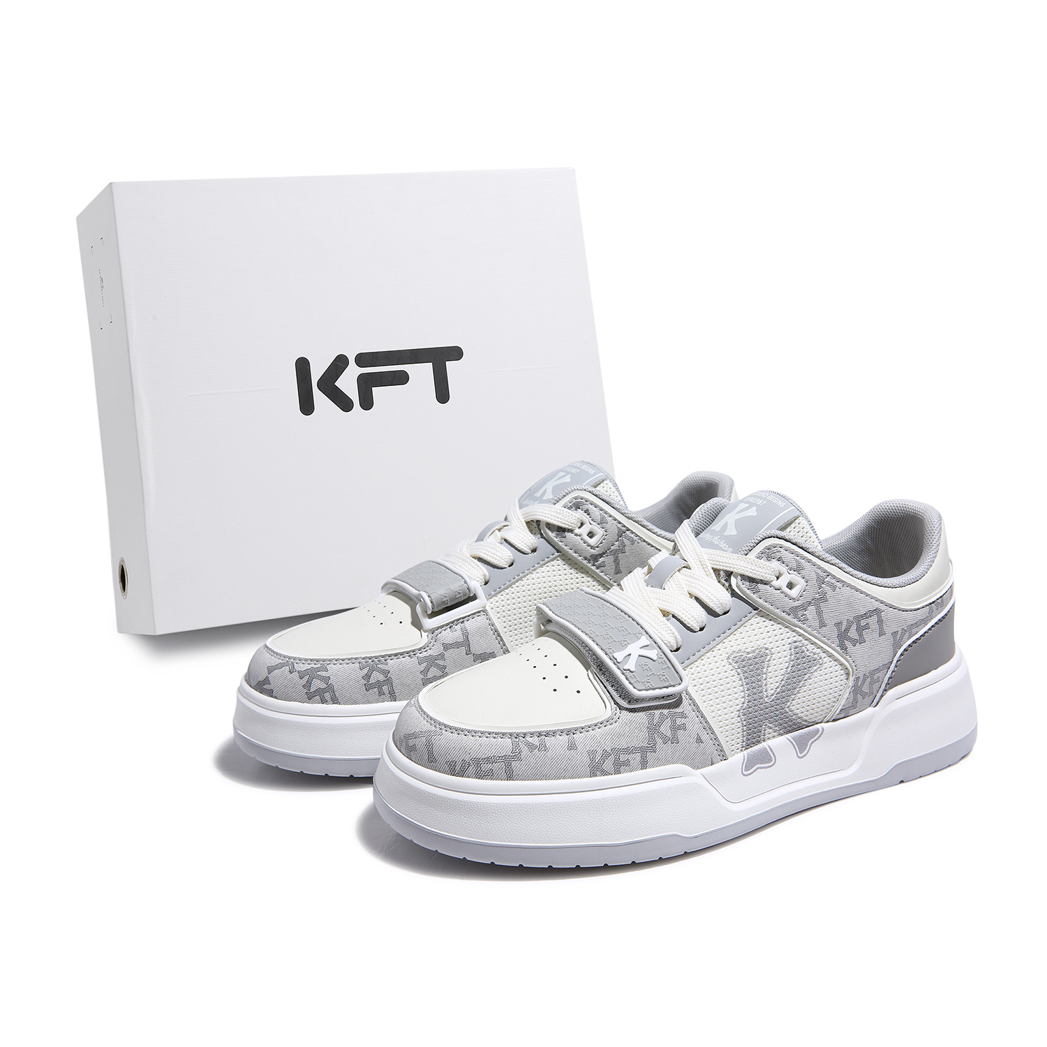 

KFT Скользоустойчивые износостойкие легкие дышащие низкие скейтерские кроссовки с эффектом увеличения роста унисекс белый вересково-серый сетчатый принт