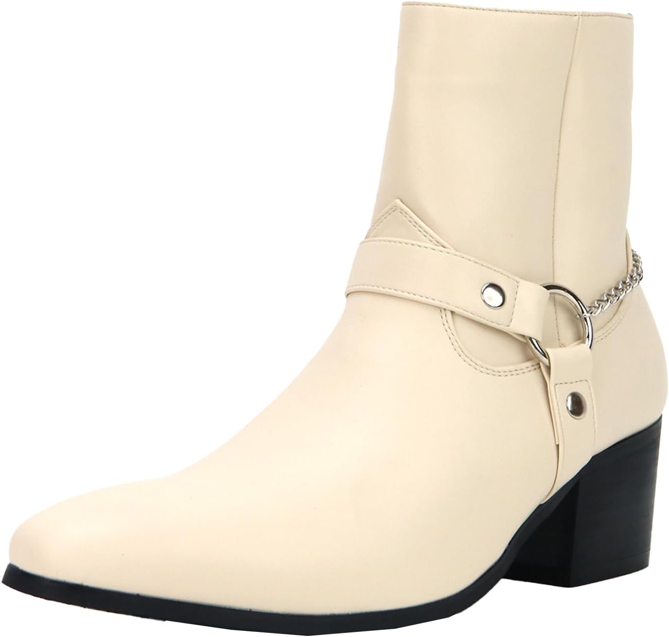 

Мужские ботинки на цепочке с пряжкой CHUUMEE с боковой молнией, модные ботильоны на высоком каблуке, белый