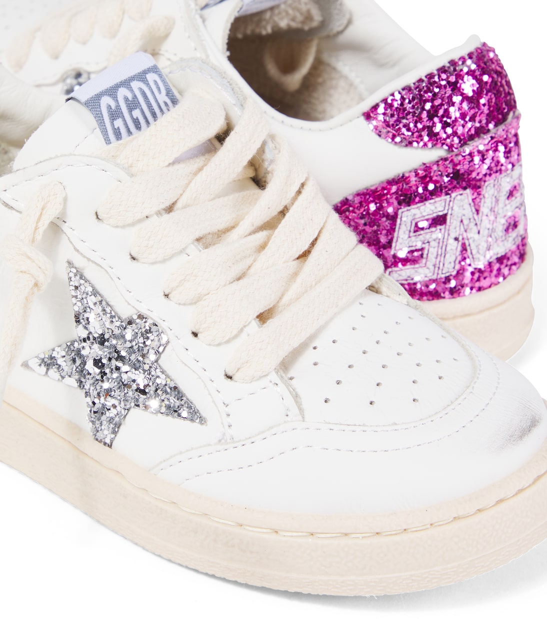 Ballstar кроссовки из кожи с блестками Golden Goose Kids, White/Silver/Pink — фото 4