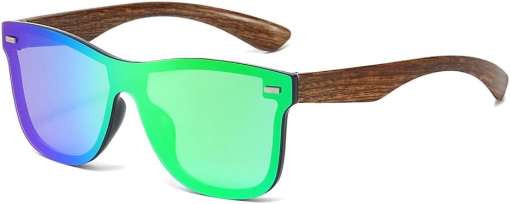 

Солнцезащитные очки для мужчин и женщин, плоские, с покрытием Flash Coating, заклепками, текстурой дерева, модные, с защитой от УФ-излучения UV400 UATXTAU, Green Mirror