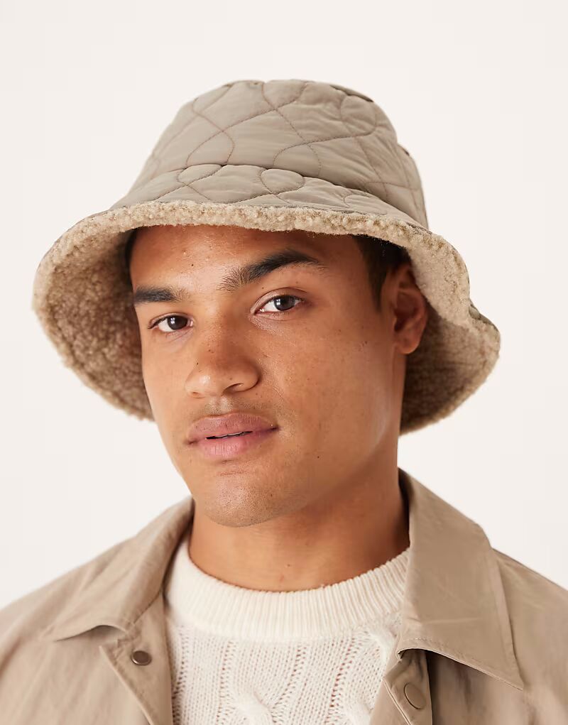 

Двусторонняя панама с утеплителем и искусственным мехом, нейтрального цвета Asos Design