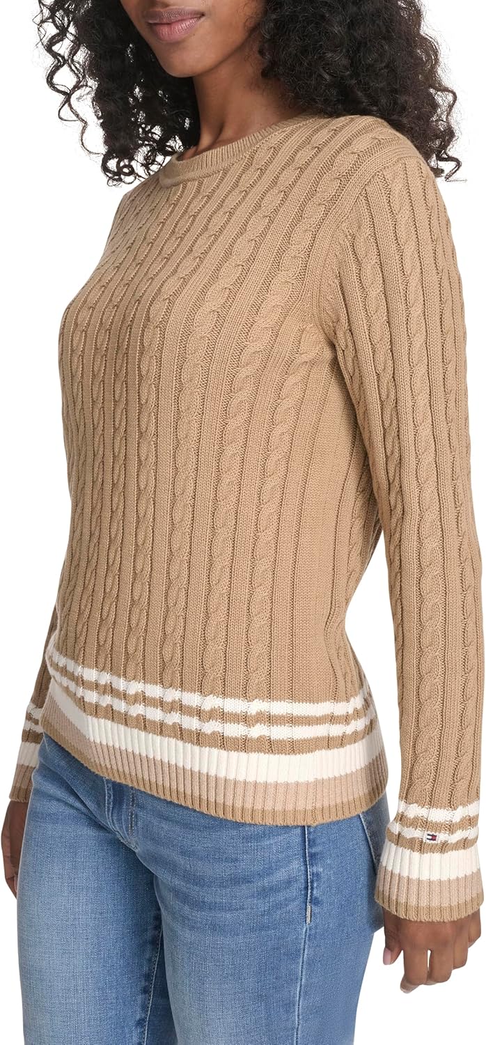 Женский хлопковый свитер Tommy Hilfiger с круглым вырезом и косами, Tigers Eye Multi — фото 3