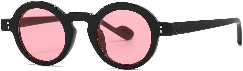 

Солнцезащитные очки в стиле панк с маленькой круглой оправой для женщин и мужчин, роскошные, винтажные, популярные, с заклепками, защита от УФ-излучения UV400 TYUVIVO, Black Pink