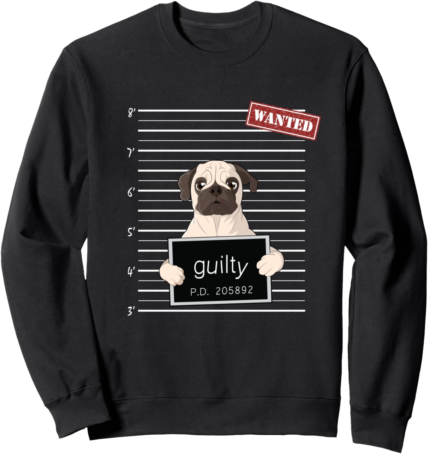 

Толстовка с изображением мопса и надписью «Виновная собака» Bad Dog Mug Shot Pug, черный