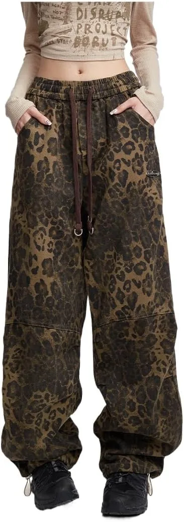 

Джинсы Y2k с принтом леопарда и шнурком heyheyshine