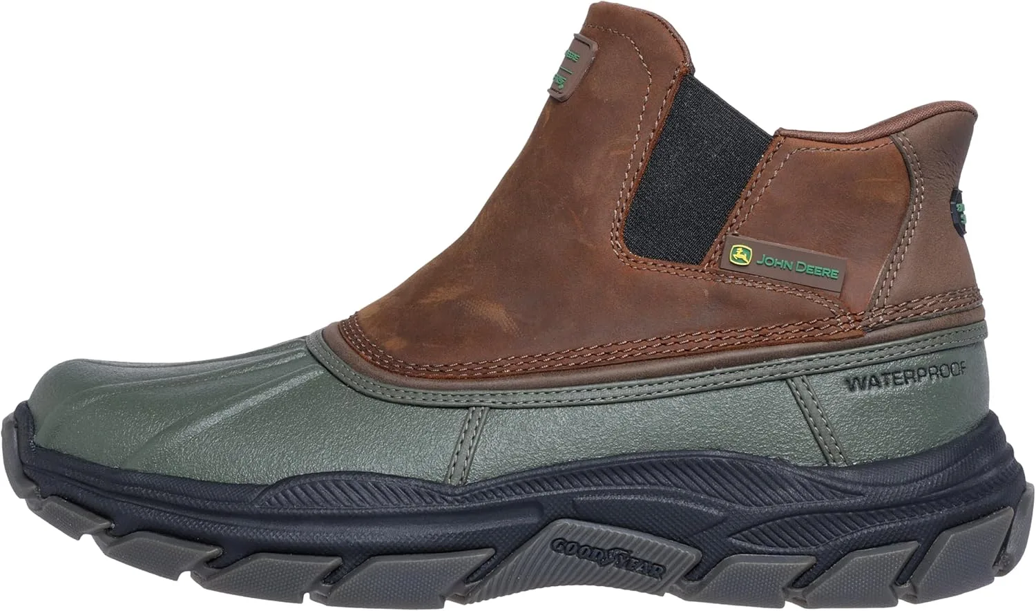 Мужские водонепроницаемые ботинки-тапочки Skechers Men's John Deere Men's Slip-ins Midcut Chelsea Duckboot с резиновой подошвой Goodyear, зеленый — фото 2